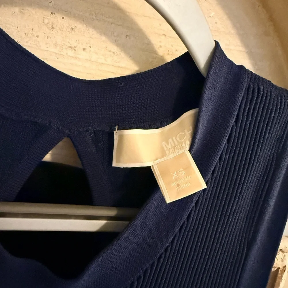 Excellent Condition Michael Kors Dark Blue Ribbed Midi Dress Size XS